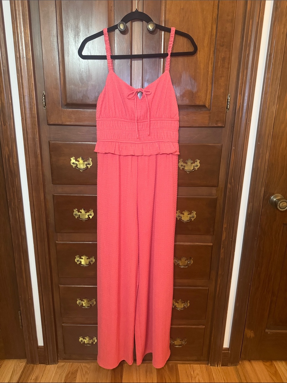 Women's Coral Pink Sleeveless Jumpsuit with Smocked Waist NWT